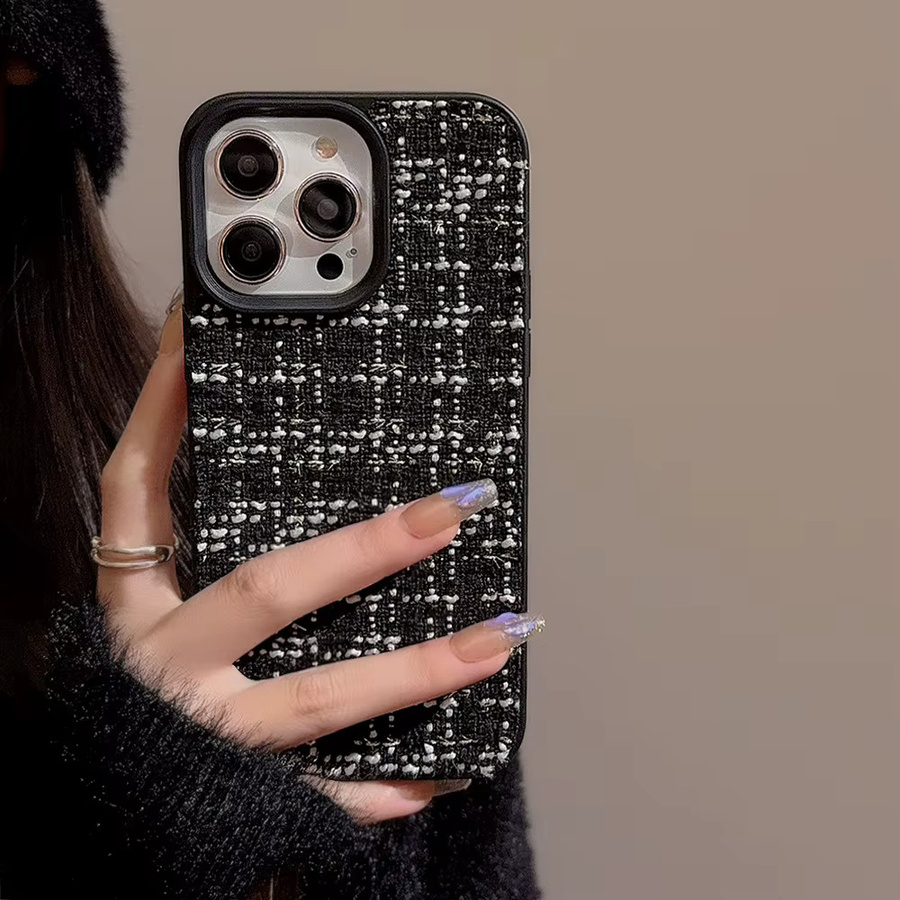 Potdemiel Luxuriöse Tweed-Karo Handyhülle mit gewebtem Muster für iPhone 17 16 15 14 13 12 11 Pro Max Plus, stoßfeste Hartschale, Multicolour - Bild 3