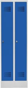 STIER Garderobenspind Premium mit Sockel, 2 Abteile mit Drehriegel, lichtgrau/enzianblau - Bild 1