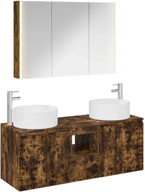 vidaXL Badezimmerschrank-Set 4-teilig aus Eiche in Braun mit LED-Beleuchtung und Spiegelschrank - Bild 1
