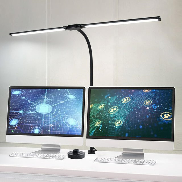 DBF LED-Schreibtischlampe mit Doppel- und Einzelkopf, dimmbar, USB-Tischlampe in Schwarz für Büro und zum Lesen - Bild 1