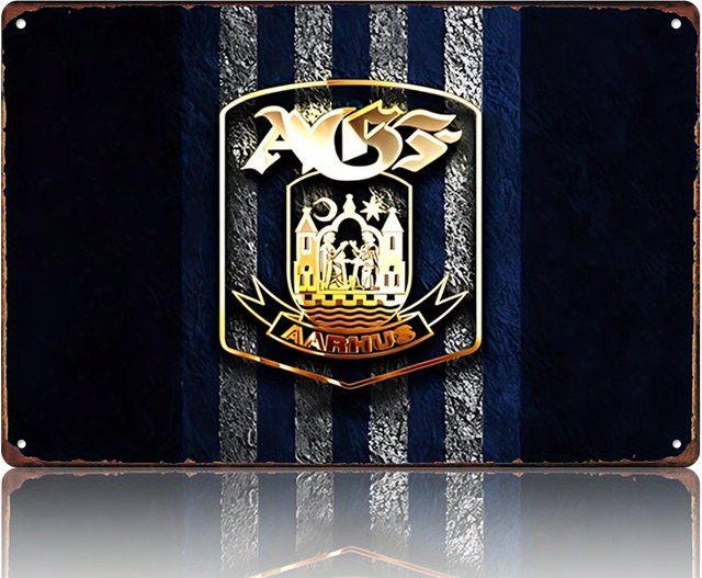 ISO AGF Team Vintage Metall-Wandkunstschild mit dunkelblauen und weißen Streifen sowie goldenem Schild-Emblem, Metalldekor für die Männerhöhle - Bild 1