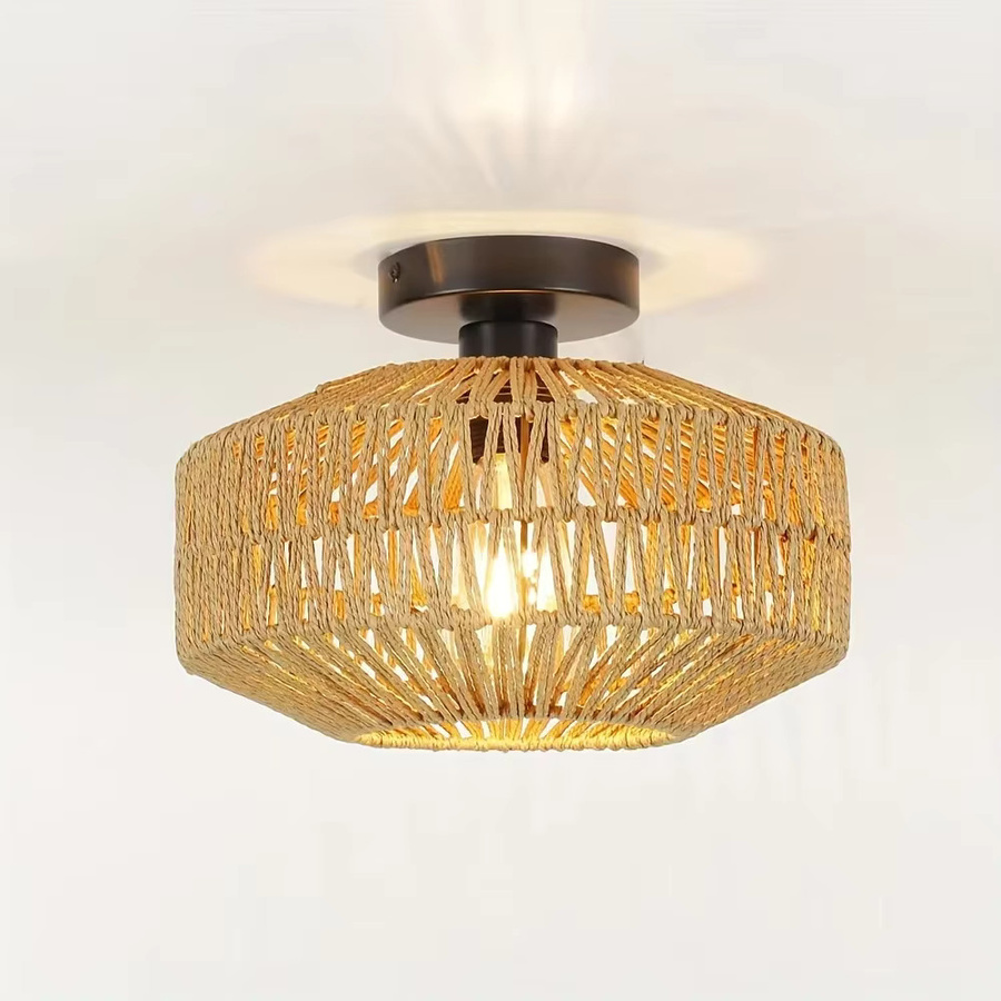 JOYINLED Boho-Deckenleuchte aus Hanfseil im Retro-rustikalen Design für halbbündige Montage - Bild 2