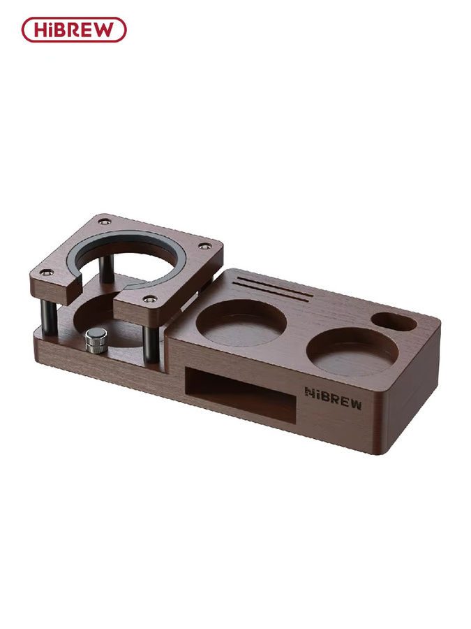 HiBREW Holzstampfstation in Braun für 51 mm und 58 mm Siebträger sowie Espressoverteiler und Filtersiebhalter für H10A und H13 - Bild 6