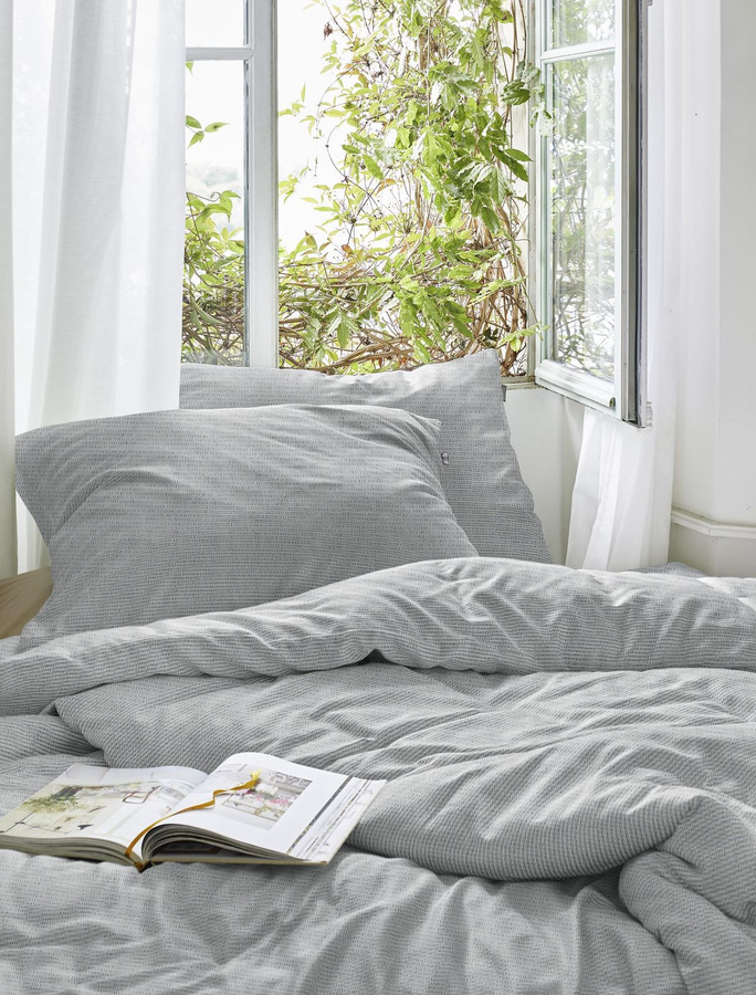 Irisette Easy Soft-Seersucker Bettwäsche Melange Silber Weiß 8514-11, B/H: 155 x 220 cm mit Kissenbezug 80 x 80 cm - Bild 1