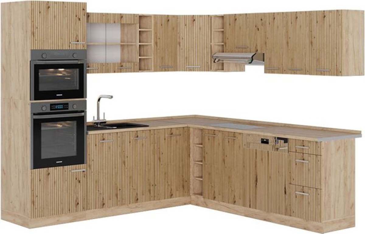Vicco Eckküche R-Line Winkelküche in Eiche Natur und Goldkraft Eiche ohne Arbeitsplatte B: 237 cm, T: 247 cm - Bild 1