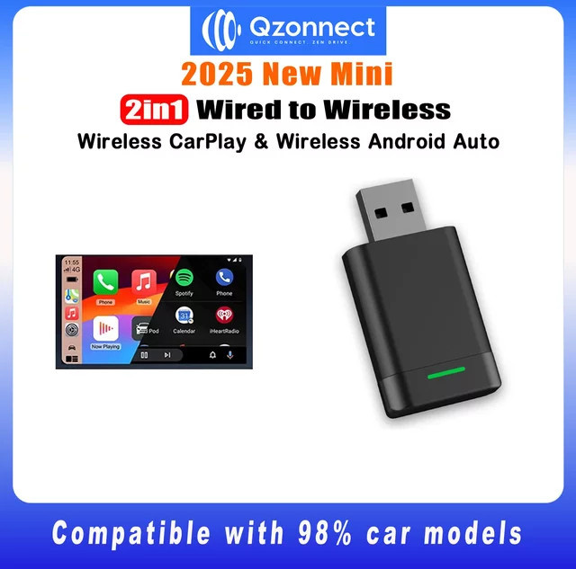 Qzonnect Wireless CarPlay und Android Auto Dongle mit 5 GHz WLAN und Bluetooth 5.0 für kabelgebundene OEM-Autos in Schwarz oder Weiß - Bild 1