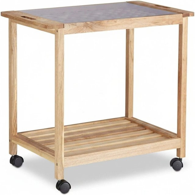 Relaxdays Küchenwagen aus Walnussholz mit 2 Etagen, Glasplatte und Rollen, Braun, B: 62 cm, T: 66 cm, H: 38 cm - Bild 1