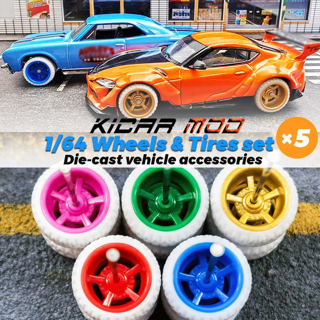 KICARMOD Räder für Spielzeugmodelle, 5-teiliges Set, weiß, Gummi - Bild 1
