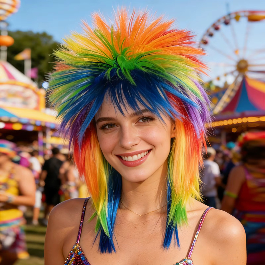 ANOGOL Regenbogen-Punk-Mohawk-Perücke, Damen, Kunsthaar - Bild 3