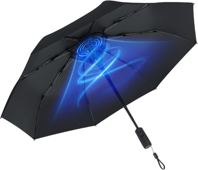 IRON&8K Sonnenschirm mit elektrischem Ventilator und UV-Schutz in Schwarz - Bild 1