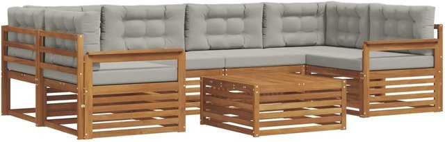vidaXL Outdoor-Sofagarnitur aus Akazienholz in L-Form mit Kissen, 21-teiliges Set, Natur und Hellgrau - Bild 1
