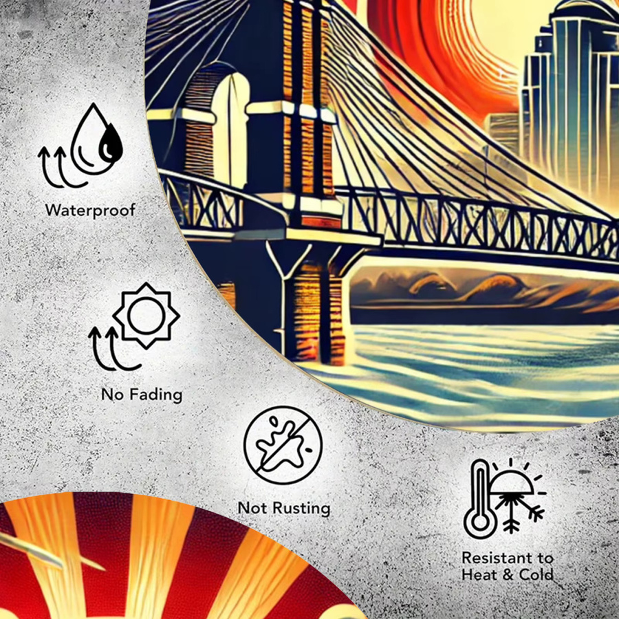 CIFBUY Cincinnati Reds Skyline Metallwandkunst Roebling Bridge Rundes Wanddekor Multicolour Durchmesser: 19,81 cm - Bild 4
