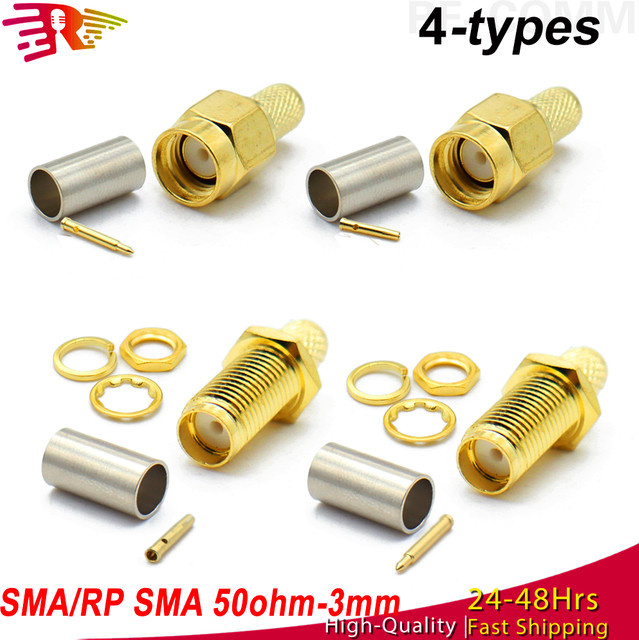 MEYNOOE RF Koaxial Adapter RP SMA Stecker und Buchse Gold für RG58 RG174 LMR195 RG-142 RG-400 Kabel 50 Ohm 3mm Crimp - Bild 1