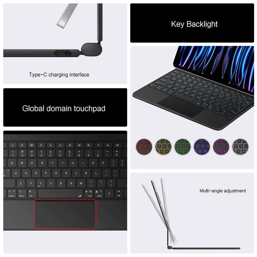 AJIUYU Magic Keyboard Hülle mit Global Touch für iPad Air 11 Zoll (M4/M3/M2) und iPad Pro 11 Zoll (1./2./3./4. Generation) sowie iPad Air 4/5, Schwarz - Bild 3