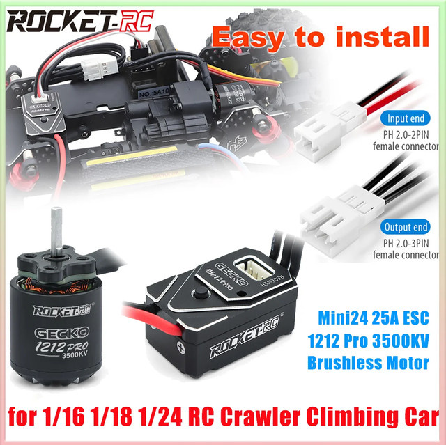 ROCKET-RC 1212PRO 3500KV Motor, Wasserdichter Bürstenloser Mini24Pro F 25A ESC für 1/16 1/18 1/24 RC Crawler Kletterauto TRX4M SCX24 - Bild 1
