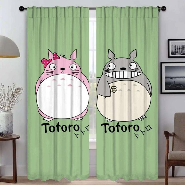 Elegante Totoro Tüll-Vorhänge aus Polyester, 2er-Set, Grün, Breite: 60 cm, Höhe: 90 cm - Bild 1