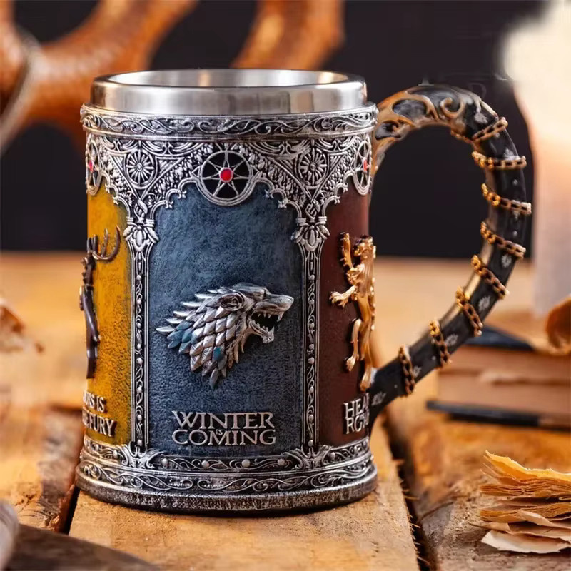 Gotischer Totenkopf-Edelstahlbecher mit Harz-Verzierung, 600 ml - Bild 3