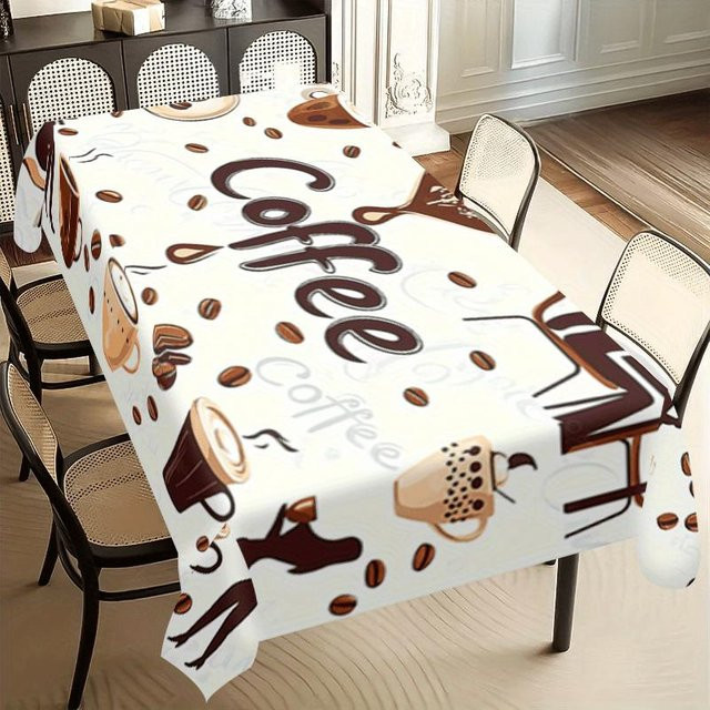 Rechteckige Tischdecke von JMG Household Supplies mit Retro Kaffeebohnen Motiv, Weiß, Polyester, B/T: 140 x 180 cm - Bild 1