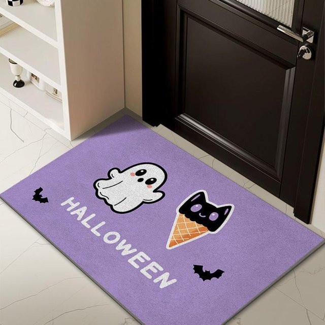 Rutschfeste Halloween Kürbis Türmatte aus Polyester, Farbe: Lila, B/H: 60 x 40 cm - Bild 1