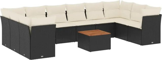 vidaXL 11-teilige Garten-Sofagarnitur aus Polyrattan in Schwarz mit Kissen und Stauraum - Bild 1