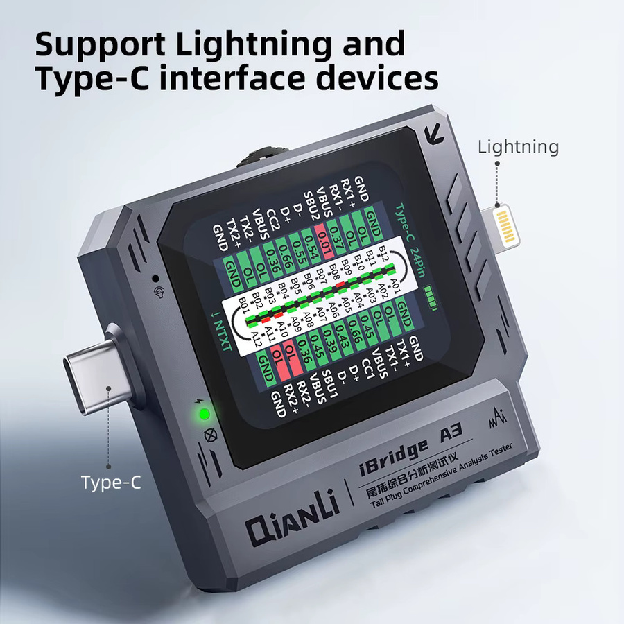 QianLi iBridge A3 Lightning auf USB-C Heckstecker Analyse-Tool zur Fehlererkennung und Reparatur für iPhone in Schwarz - Bild 2