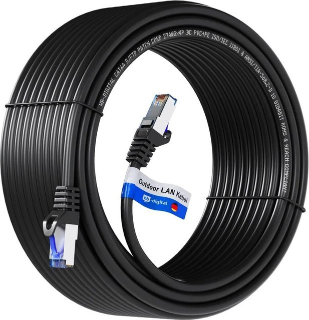 hb-digital Patchkabel CAT 6a Outdoor RJ45 S/FTP Ethernet LAN, Schwarz, Länge: 30 m - Bild 1