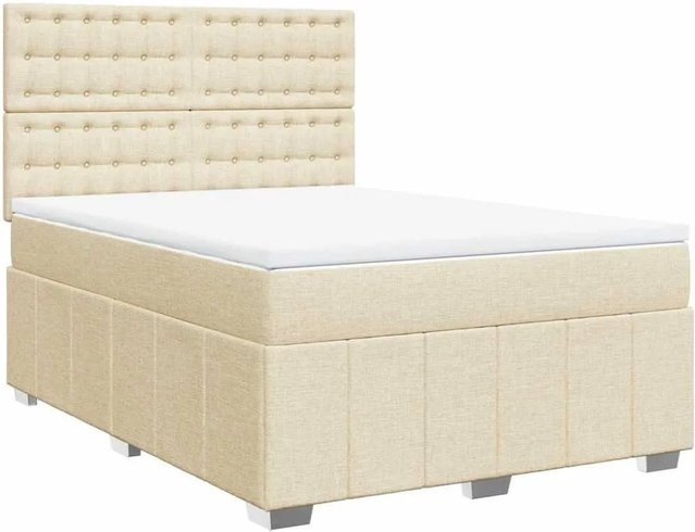 vidaXL Boxspringbett mit Matratze Creme, Hybridbett mit Taschenfederkern und USB-Ladeport sowie Unterbettbeleuchtung, B/T: 140 x 190 cm - Bild 1