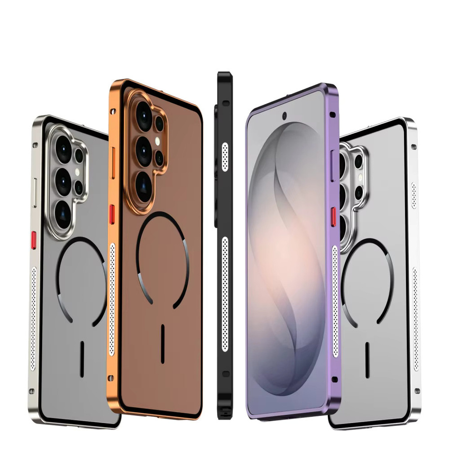 Vyimc Transparente Magnetische Hülle mit verchromtem Aluminiumrahmen für Samsung S26 S25 S24 Plus S23 Ultra in Silber - Bild 3