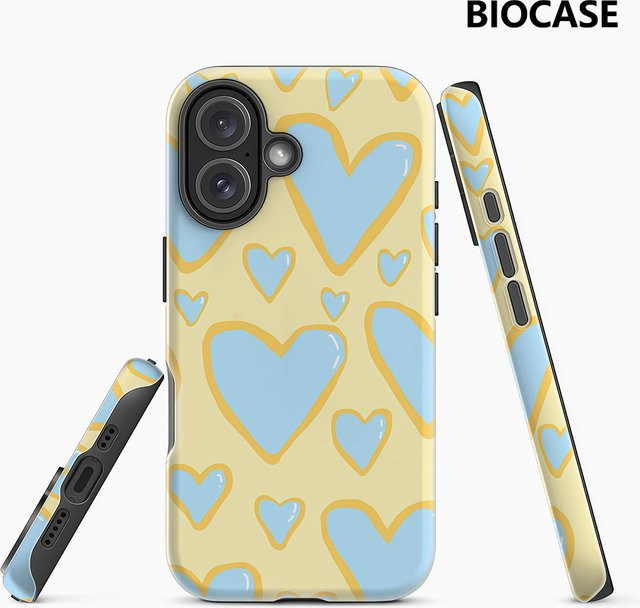Fresh Hearts Handyhülle für iPhone 17 16 15 14 13 12 Pro Max Plus mit doppelschichtiger Rückseite in Gelb Blau - Bild 1