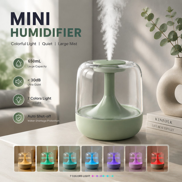 TENGKESi Mini-Luftbefeuchter und Aroma Diffuser in Schwarz mit Duftfach für Schlafzimmer und Büro - Bild 1