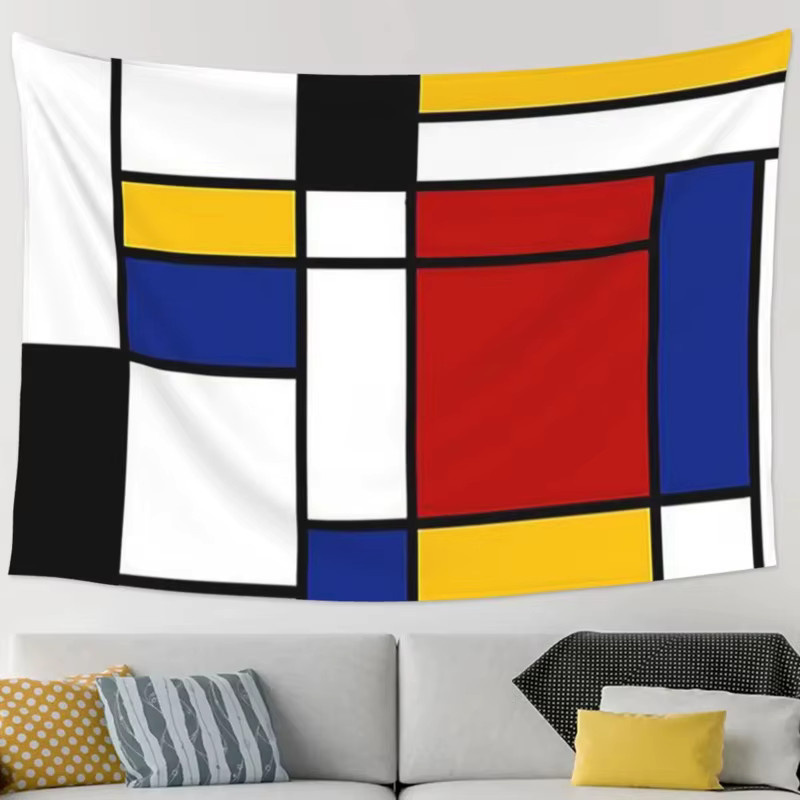 VIKAMA Mondrian Wandteppich mit geometrischem Farbblock-Design in Multicolour, abstrakte Kunst im minimalistischen nordischen Stil für dein Wohnzimmer - Bild 4