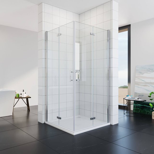 SONNI Duschkabine Eckeinstieg mit 180 Grad Falttür aus ESG Glas in Transparent und Silber, Breite: 80-120 cm, Höhe: 195 cm - Bild 1