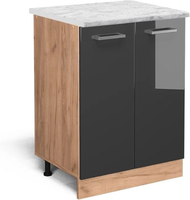 Vicco R-Line Küchenunterschrank in Anthrazit Hochglanz mit Marmor-Optik, B/T/H: 60 x 46 x 81,6 cm - Bild 1
