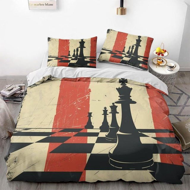 Schach Bettwäsche Set von Creative homewares für Teenager und Erwachsene, 3-teiliges Set bestehend aus 1 Bettbezug und 2 Kissenbezügen, B/B/H: 135 x 200 cm - Bild 1