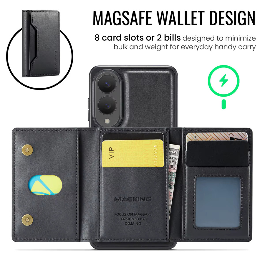 Abnehmbare Leder Handyhülle mit MagSafe Wallet, Kartensteckplatz und Ständer für Samsung Galaxy S25 FE Edge, S24 Plus und S23 Ultra in Schwarz oder Grün - Bild 3