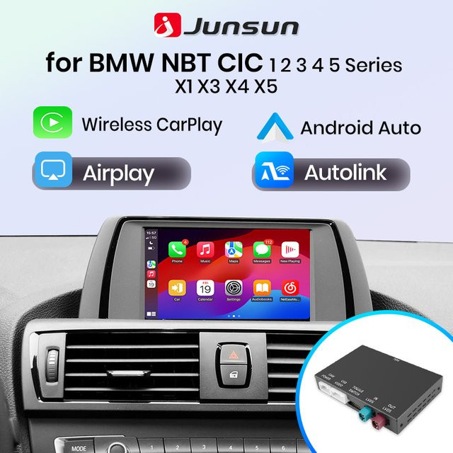 Junsun Wireless CarPlay und Android Auto Modul für BMW NBT und CIC Systeme, Schwarz - Bild 1