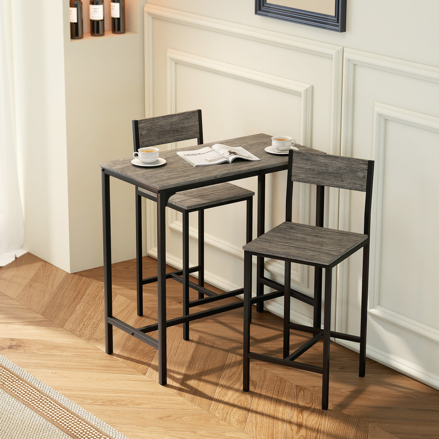 HOMCOM Bar-Set im Industrial-Stil mit Tisch und 2 Hockern in Grau, Stehtisch mit Metallgestell und Rückenlehnen für Küche, Esszimmer und Wohnzimmer - Bild 2