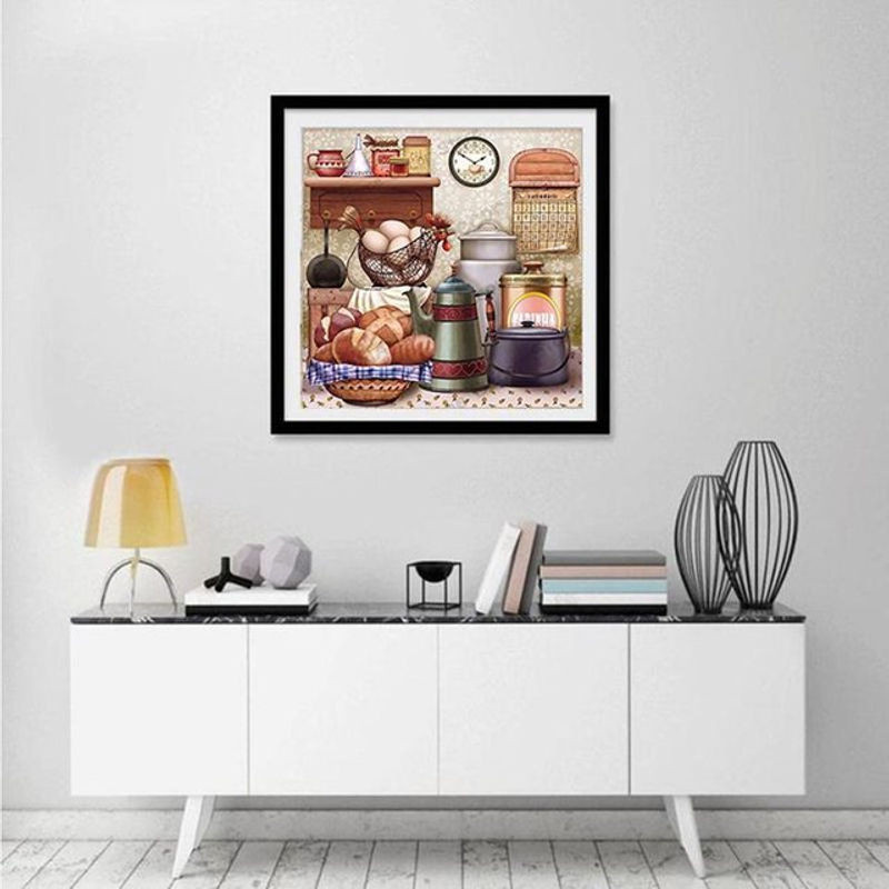 FIYO Diamond Painting Set Eier mit Brot Motiv, Wanddekoration DIY Kreuzstich Kit, Mehrfarbig, 30 x 30 cm - Bild 1