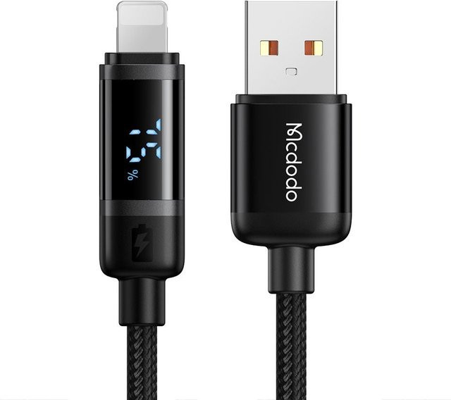 McDodo USB-A auf Lightning Daten- und Ladekabel CA-5000 mit Bat Display, 18W, Schwarz, Länge: 1,2 m - Bild 1
