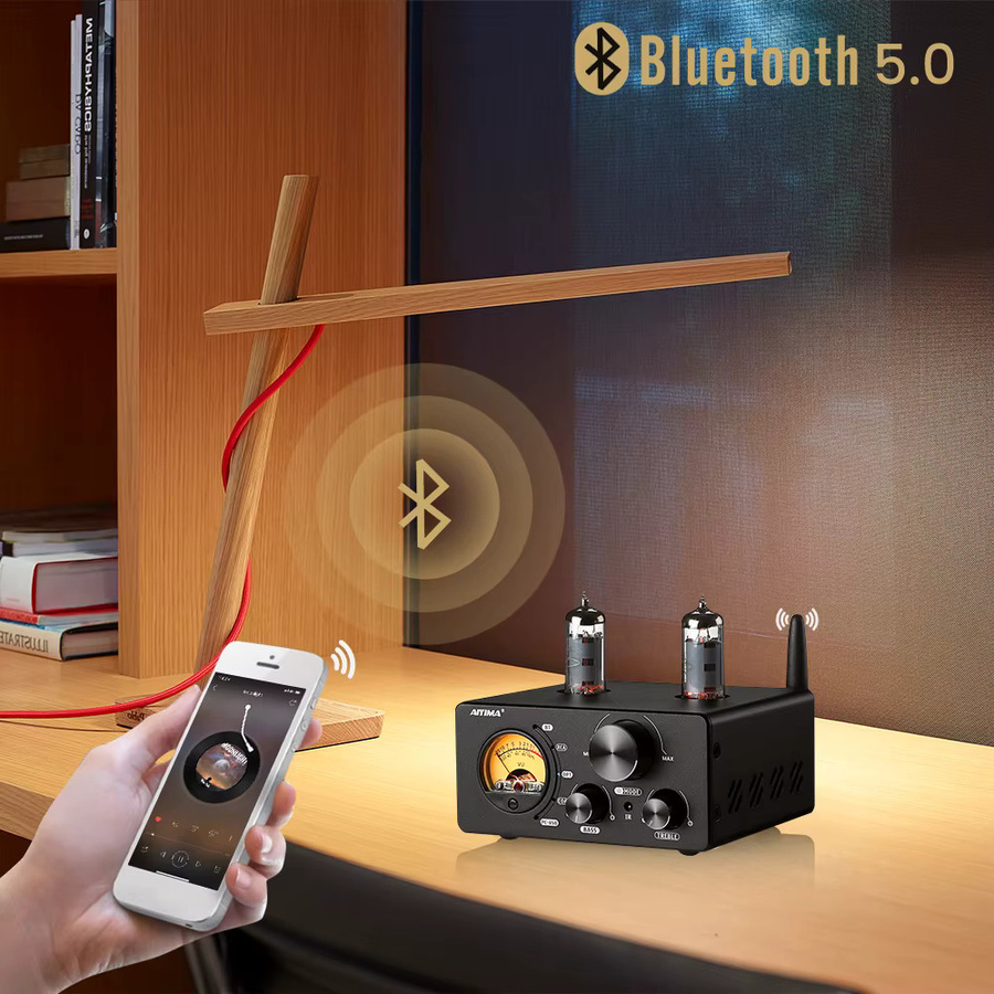 AIYIMA T9 HiFi Bluetooth 5.0 Röhrenverstärker mit USB DAC und VU-Meter in Schwarz - Bild 5