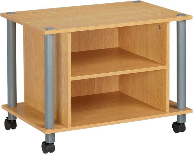 Relaxdays TV Tisch in Holzoptik mit Rollen und 2 Fächern, Braun, B: 60 cm, T: 45 cm, H: 40 cm - Bild 1