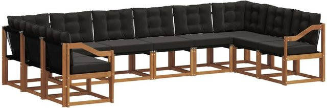 vidaXL Outdoor-Sofagarnitur aus Akazienholz mit Textilene und Kissen, 10-teilig, Natur und Schwarz - Bild 1