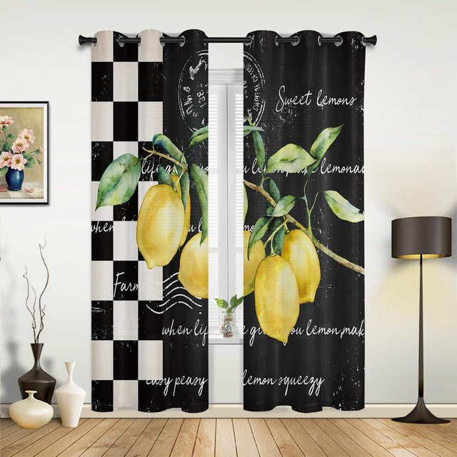 Moderne Vorhänge mit Aquarell-Zitronen-Motiv in Weiß und Gelb, 2er-Set von Household supplies MH, Breite: 135 cm, Höhe: 185 cm - Bild 1