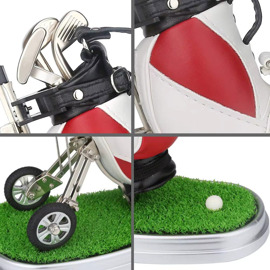 Golf Stifthalter aus Leder mit ovaler Grasbasis in Rot - Bild 2