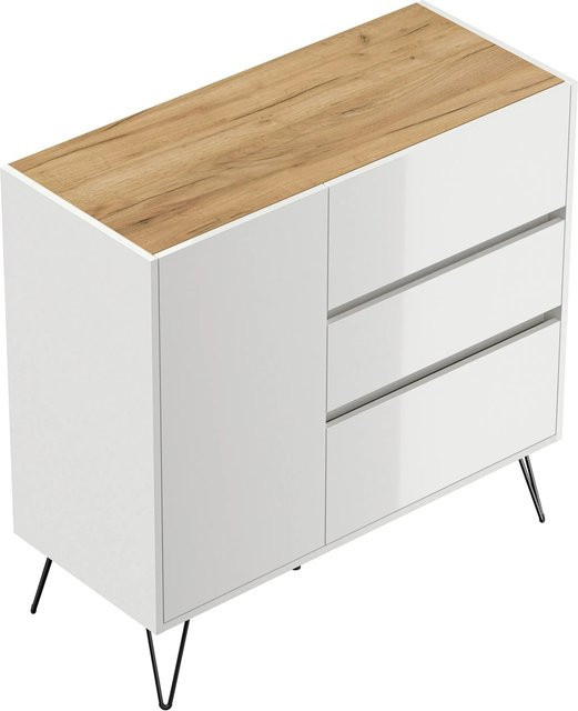 Posseik Sideboard Industrial mit 3 Schubladen und 1 Tür in Weiß Eiche - Bild 1