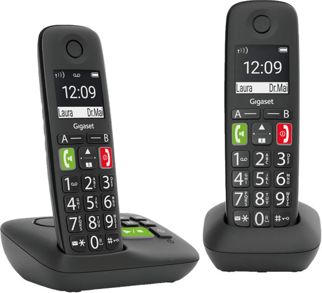 Gigaset E290A Duo Schnurlos Telefonset in Schwarz mit Anrufbeantworter und großen Tasten - Bild 1