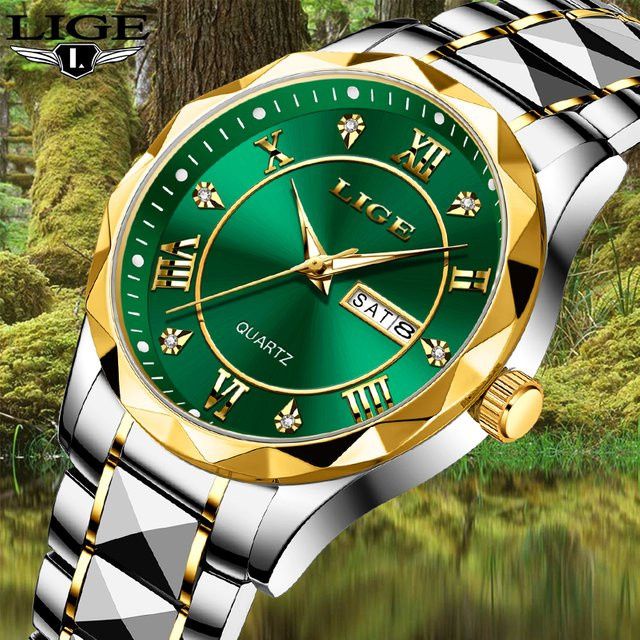 LIGE Armbanduhr, Quarz, Edelstahl, Silber, Grün, Herren - Bild 1