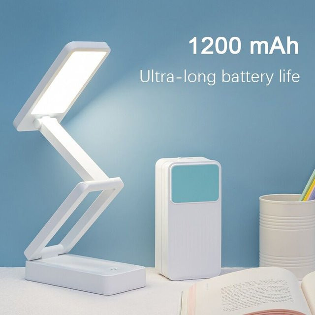 Feimefeiyou Zusammenklappbare LED-Schreibtischlampe in Weiß, wiederaufladbar und batteriebetrieben mit Touch-Bedienung - Bild 1