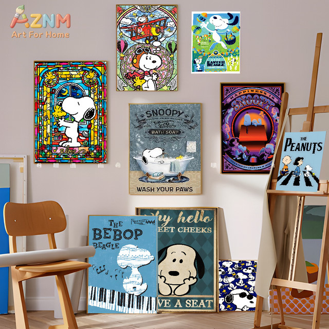 AZNM Snoopy Peanuts Leinwandgemälde ohne Rahmen, mehrfarbiges Wandkunst Poster für deine Heimdekoration - Bild 1