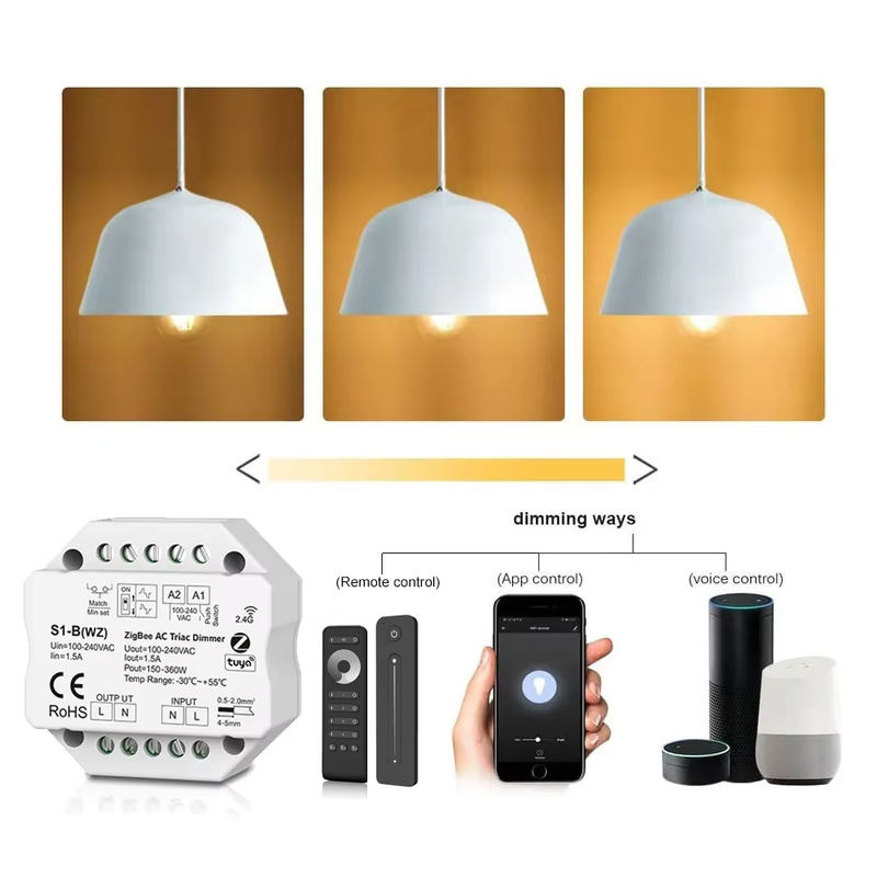 MJJCLED S1-B Tuya Zigbee RF AC Triac Dimmer LED Controller mit Push-Schalter in Weiß zur Steuerung über Smart Life App, Alexa und Google Assistant - Bild 5